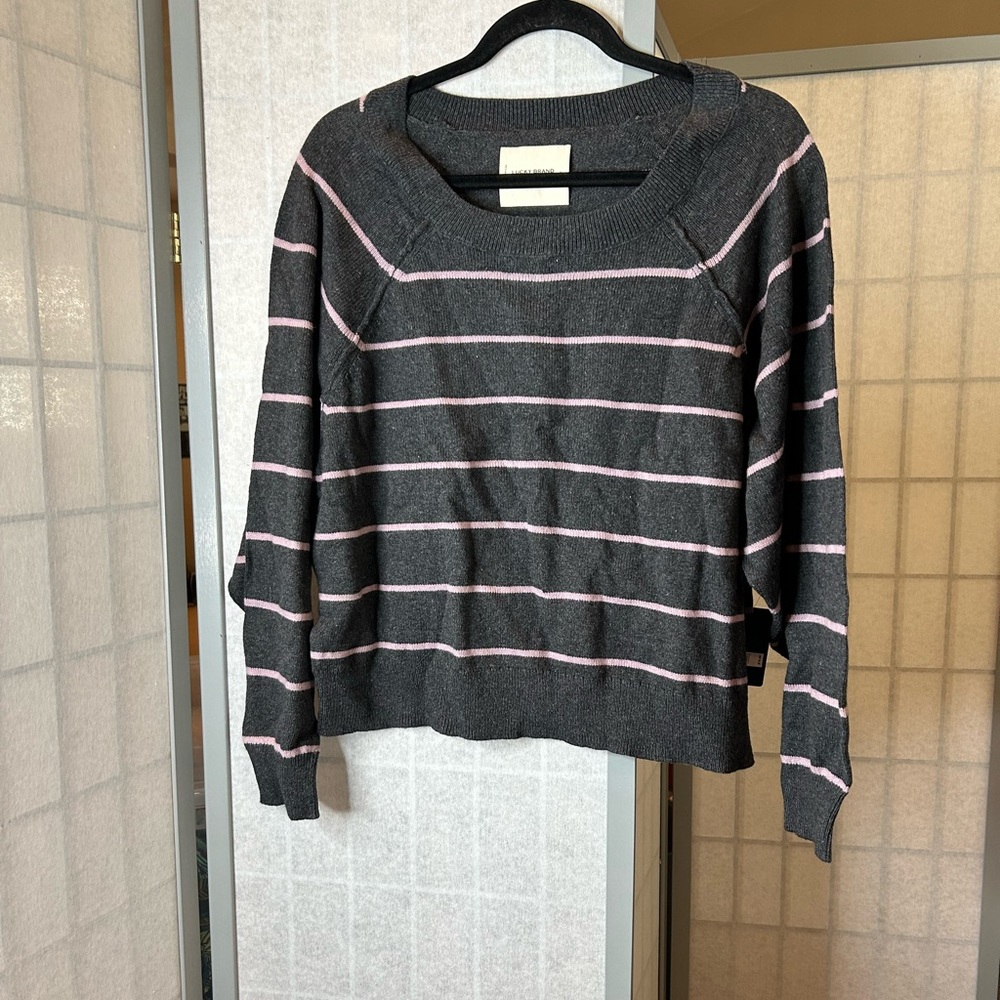 NWT Lucky Brand Women's Gray and Lavender Striped Sweater